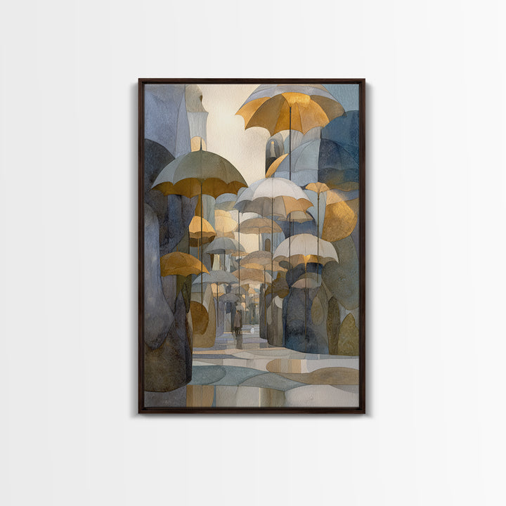 Rainy Boulevard with Umbrella Shapes Canvas Print, Impressionist Art, Original Art, Living Room Decor, Abstract Art, Impression, IMP-2x3-5