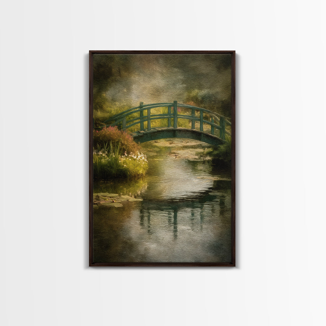 Water Garden Bridge Canvas Print, Impressionist Art, Painting, Living Room Decor, Oil Painting, Impression, Wall Art Framed, IMP-2x3-50