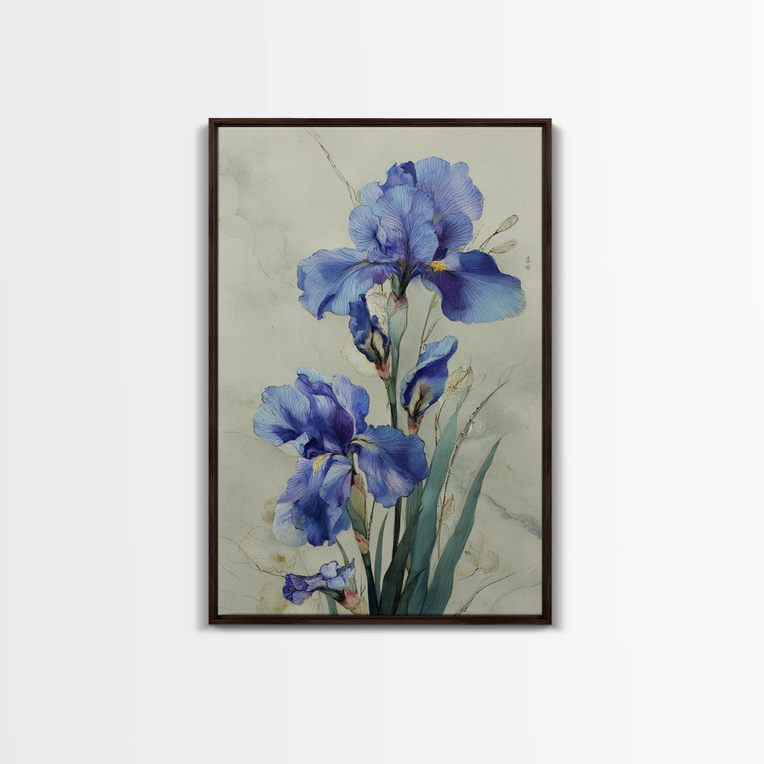 Iris Garden with Blue Violet Strokes Framed Canvas Print, Impressionist Art, Wall Decor, Living Room Decor, Impression, IMP-2x3-52