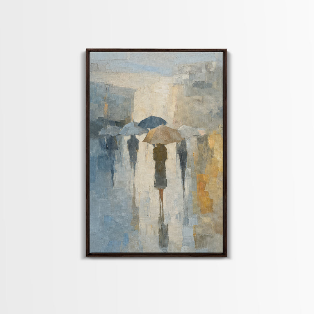 Rainy Boulevard with Umbrella Shapes Canvas Print, Impressionist Art, Horizontal Wall Art, Living Room Decor, Impression, IMP-2x3-53