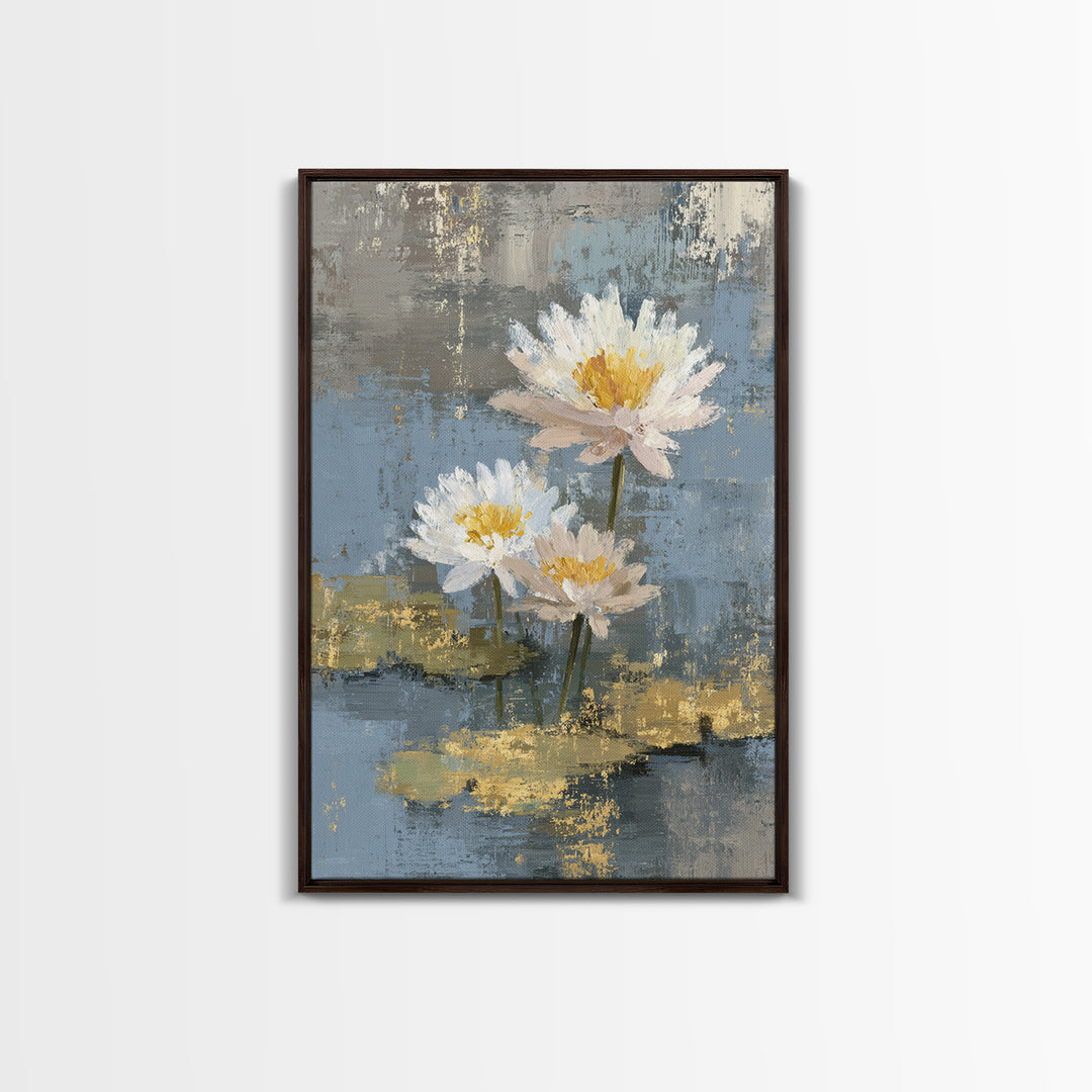Water Lilies Floating on a Sunlit Pond Canvas Print, Impressionist Art, Floral Wall Art, Living Room Decor, Oil Painting, IMP-2x3-57