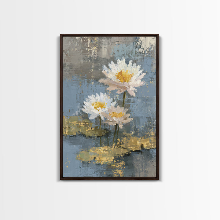 Water Lilies Floating on a Sunlit Pond Canvas Print, Impressionist Art, Floral Wall Art, Living Room Decor, Oil Painting, IMP-2x3-57