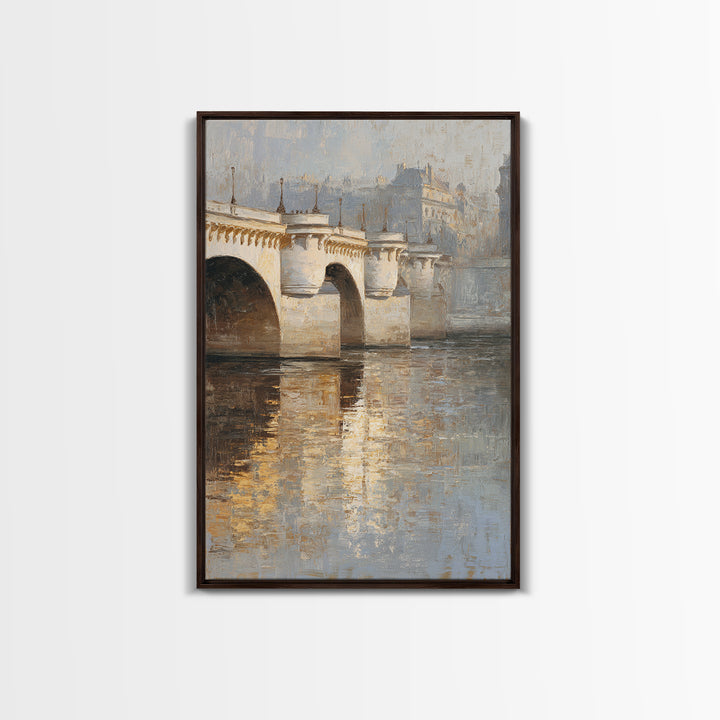Paris Bridge Reflected Framed Canvas Print, Impressionist Art, Wall Art Framed, Living Room Decor, Watercolor Art, Impression, IMP-2x3-63