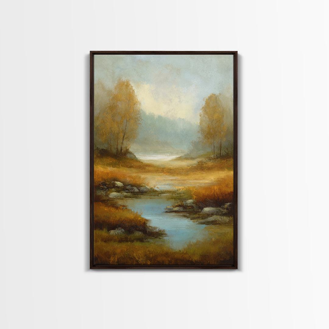 Misty Riverbank with Willow Trees Canvas Print, Impressionist Art, Modern Wall Art, Living Room Decor, Fine Art, Impression, IMP-2x3-67