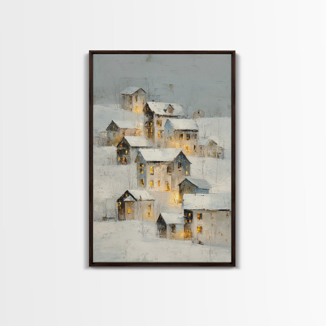 Snowy Village with Warm Glowing Windows Canvas Print, Impressionist Art, Living Room Wall Art, Living Room Decor, Impression, IMP-2x3-69
