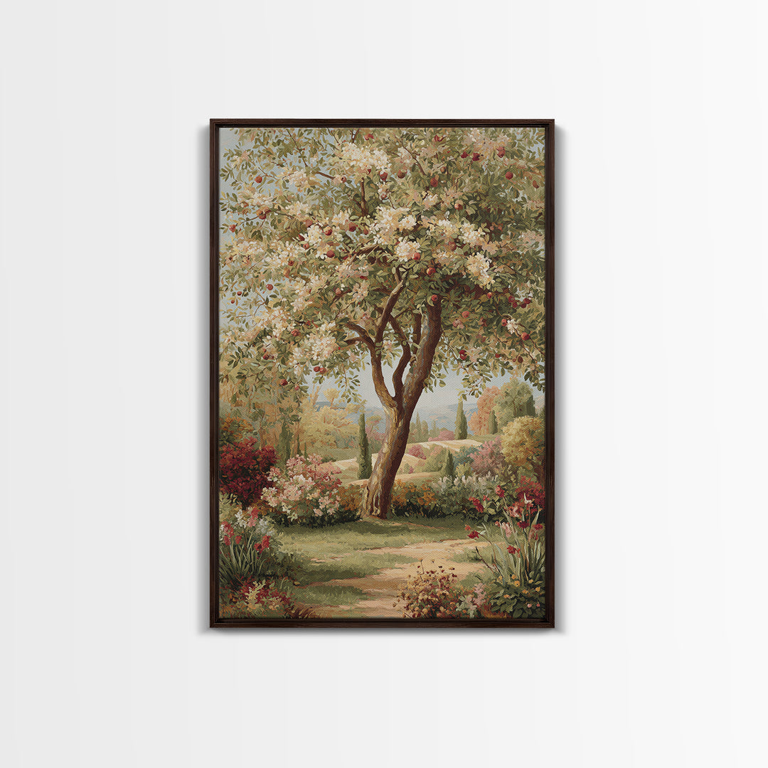 Apple Tree in Summer Orchard Framed Canvas Print, Impressionist Art, Coastal Wall Art, Living Room Decor, Fine Art, Impression, IMP-2x3-73