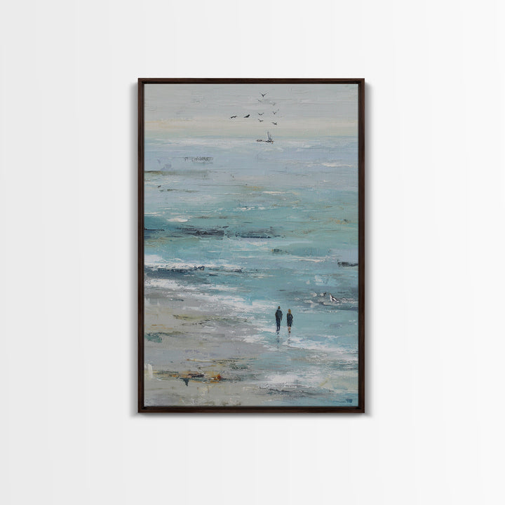 Coastal Beach Figures Framed Canvas Print, Impressionist Art, Living Room Wall Art, Living Room Decor, Fine Art, Impression, IMP-2x3-75