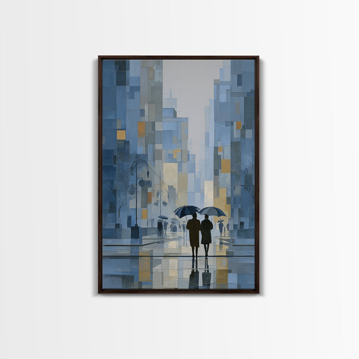 Rainy Boulevard with Umbrella Shapes Canvas Print, Impressionist Art, Abstract Painting, Living Room Decor, Abstract Art, IMP-2x3-77