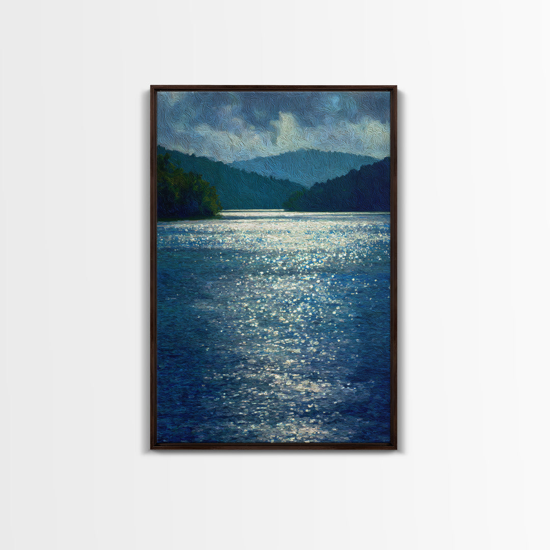 Mountain Lake with Sparkling Reflections Canvas Print, Impressionist Art, Living Room Art, Living Room Decor, Impression, IMP-2x3-8