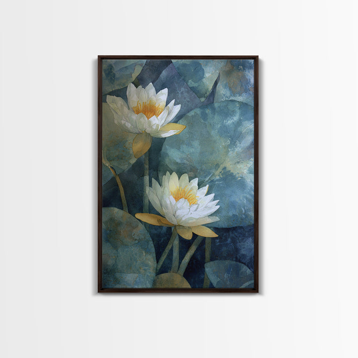 Water Lilies Floating on a Sunlit Pond Canvas Print, Impressionist Art, Floral Wall Art, Living Room Decor, Oil Painting, IMP-2x3-81