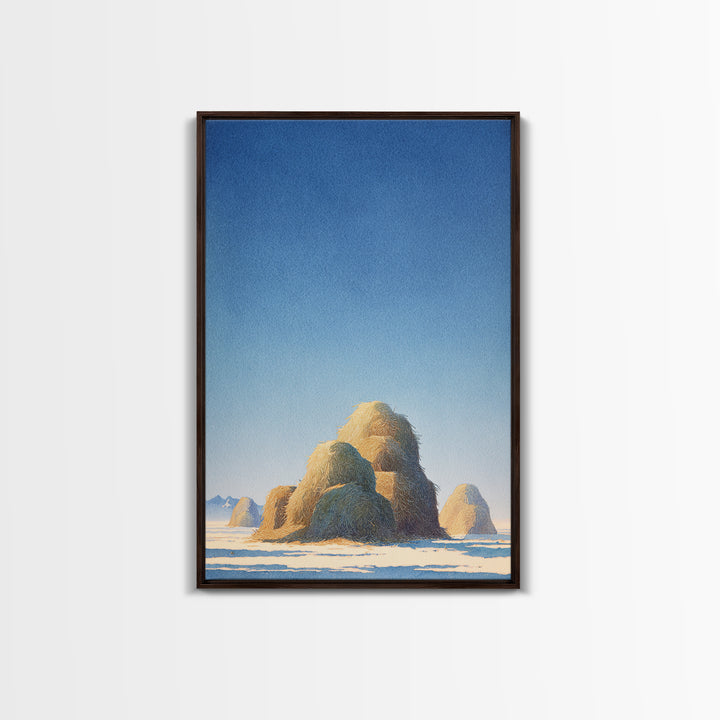 Haystacks Glowing at Golden Hour Framed Canvas Print, Impressionist Art, Modern Decor, Living Room Decor, Fine Art, Impression, IMP-2x3-84