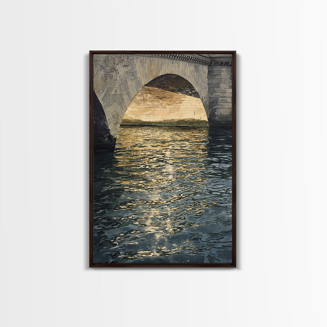 Paris Bridge Reflected Framed Canvas Print, Impressionist Art, Colorful Wall Art, Living Room Decor, Fine Art, Impression, IMP-2x3-87