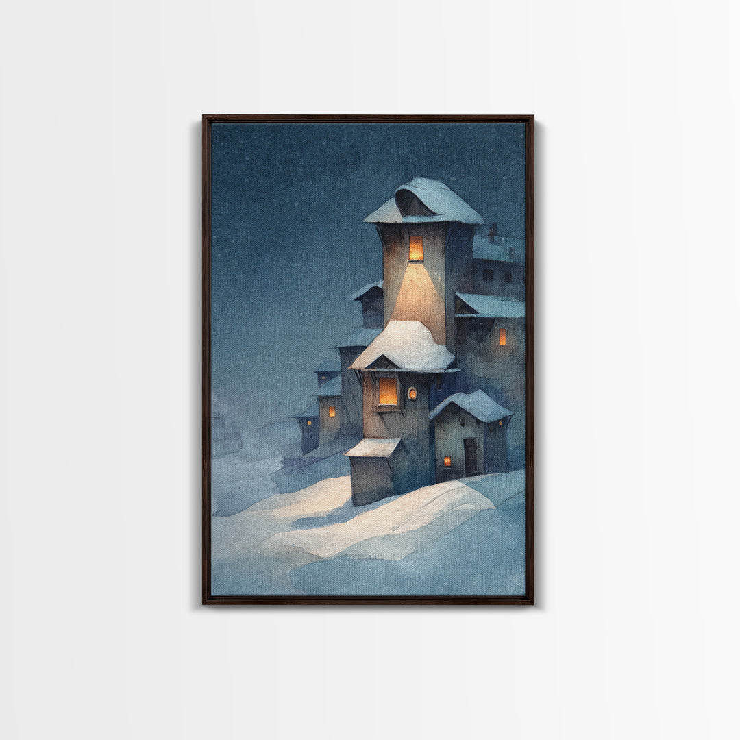 Snowy Village with Warm Glowing Windows Canvas Print, Impressionist Art, Living Room Wall Art, Living Room Decor, Impression, IMP-2x3-93