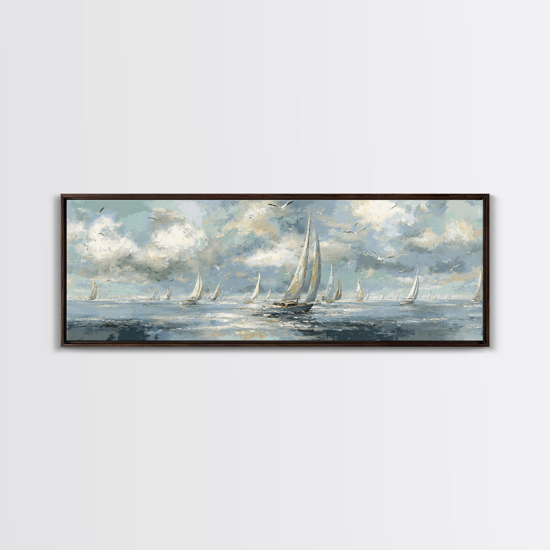 Sailboats on a Bright Sparkling Harbor Canvas Print, Impressionist Art, Abstract Painting, Living Room Decor, Impression, IMP-3x1-1