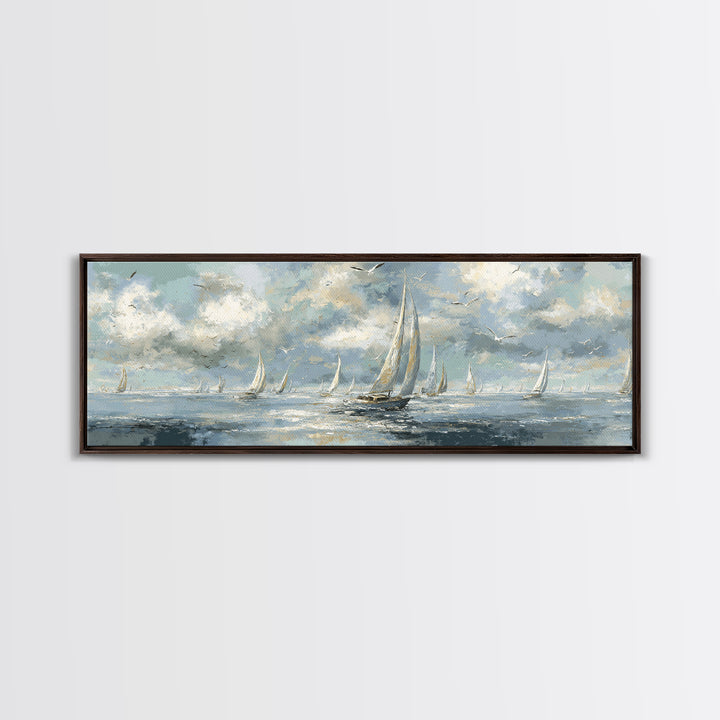 Sailboats on a Bright Sparkling Harbor Canvas Print, Impressionist Art, Abstract Painting, Living Room Decor, Impression, IMP-3x1-1