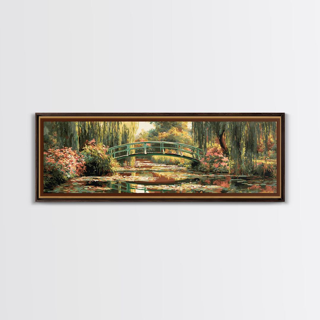 Water Garden Bridge Framed Canvas Print, Impressionist Art, Original Painting, Living Room Decor, Fine Art, Impression, IMP-3x1-10