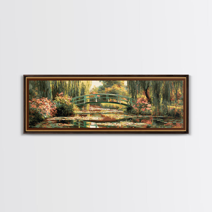 Water Garden Bridge Framed Canvas Print, Impressionist Art, Original Painting, Living Room Decor, Fine Art, Impression, IMP-3x1-10