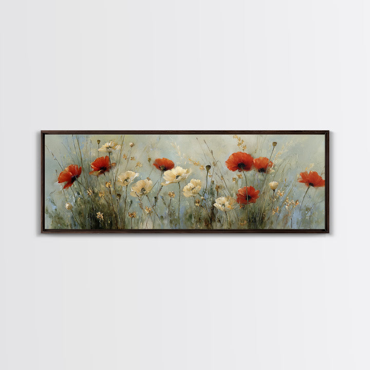 Poppies Blowing Through Green Grass Canvas Print, Impressionist Art, Living Room Decor, Abstract Art, Impression, IMP-3x1-100