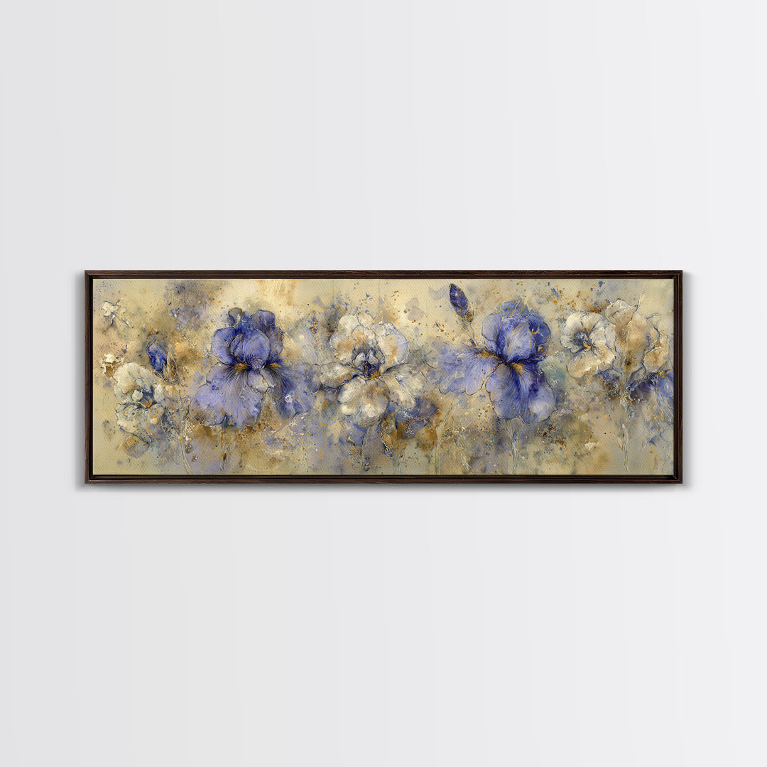 Iris Garden with Blue Violet Strokes Framed Canvas Print, Impressionist Art, Landscape Wall Art, Living Room Decor, Impression, IMP-3x1-12