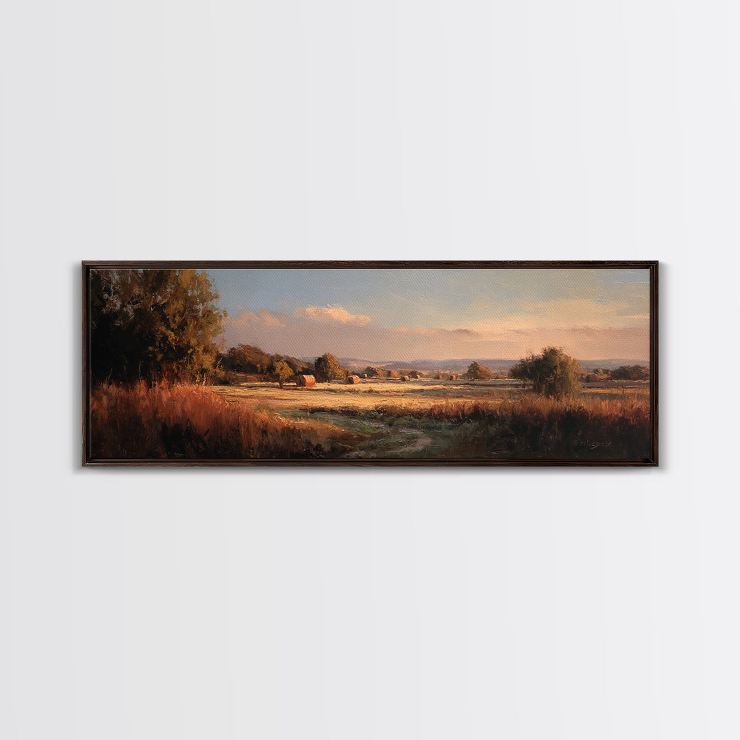 Haystacks Glowing at Golden Hour Canvas Print, Impressionist Art, Colorful Wall Art, Living Room Decor, Fine Art, Impression, IMP-3x1-20