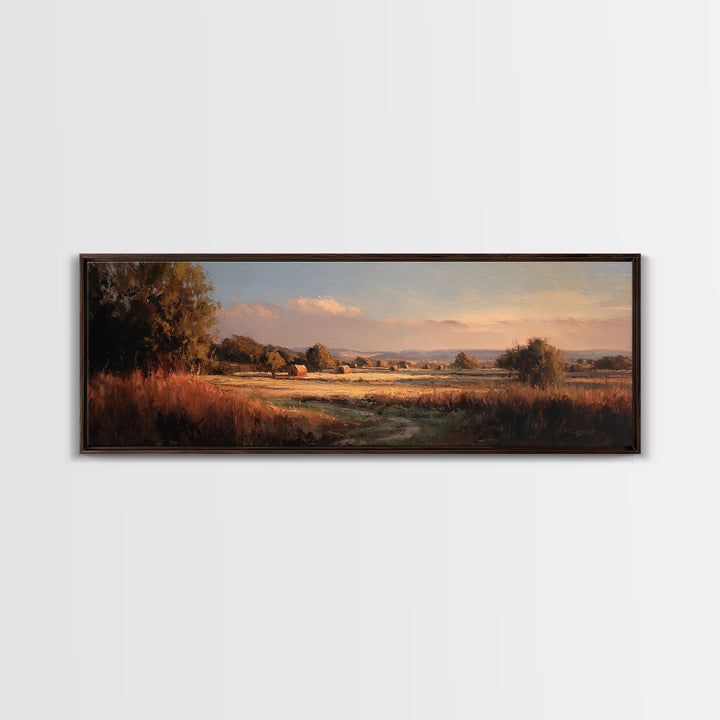 Haystacks Glowing at Golden Hour Canvas Print, Impressionist Art, Colorful Wall Art, Living Room Decor, Fine Art, Impression, IMP-3x1-20