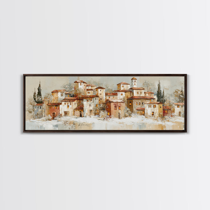 Snowy Village with Warm Glowing Windows Canvas Print, Impressionist Art, Floral Wall Art, Living Room Decor, Oil Painting, IMP-3x1-29