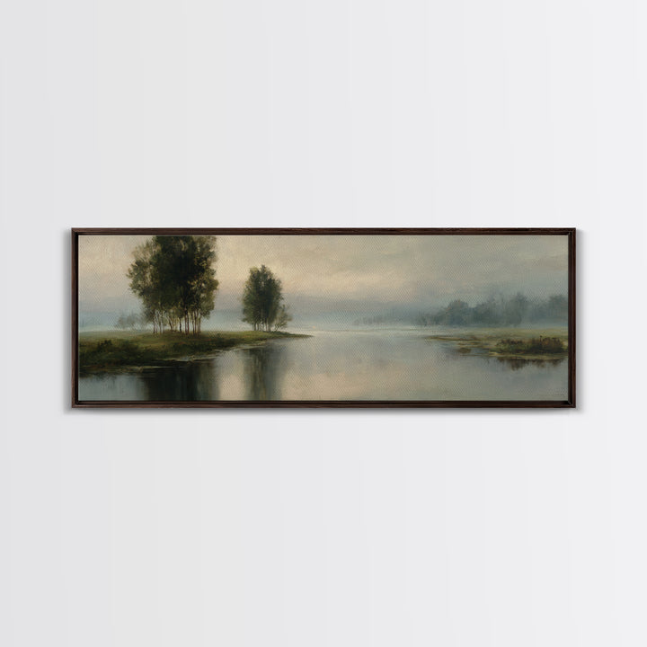 Misty Riverbank with Willow Trees Canvas Print, Impressionist Art, Fine Art Print, Living Room Decor, Fine Art, Impression, IMP-3x1-3