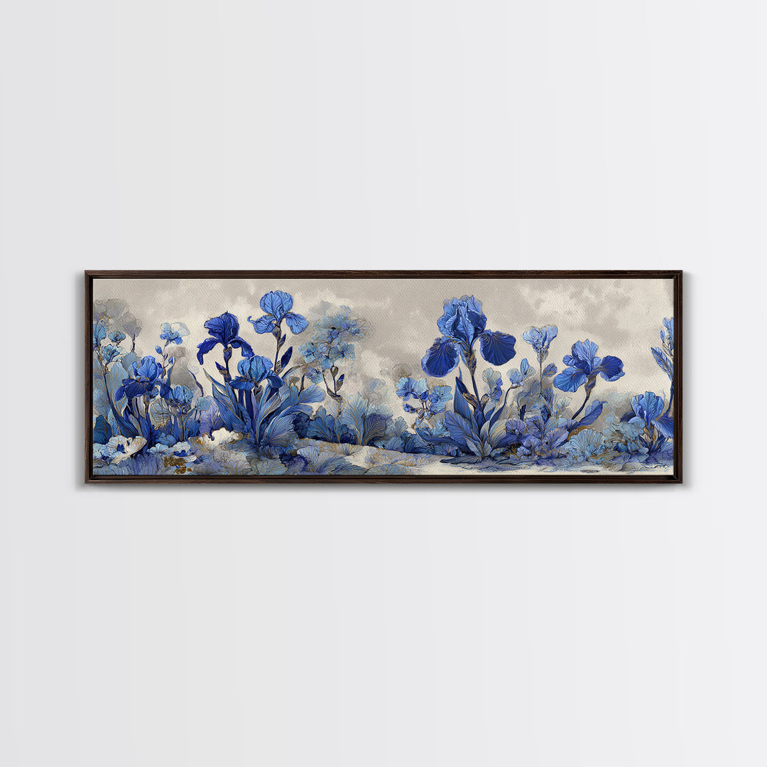 Iris Garden with Blue Violet Strokes Canvas Print, Impressionist Art, Gallery Decor, Living Room Decor, Fine Art, Impression, IMP-3x1-36
