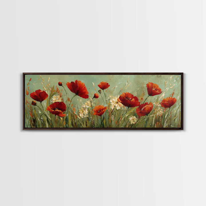 Poppies Blowing Through Green Grass Canvas Print, Impressionist Art, Landscape Painting, Living Room Decor, Watercolor Art, IMP-3x1-4