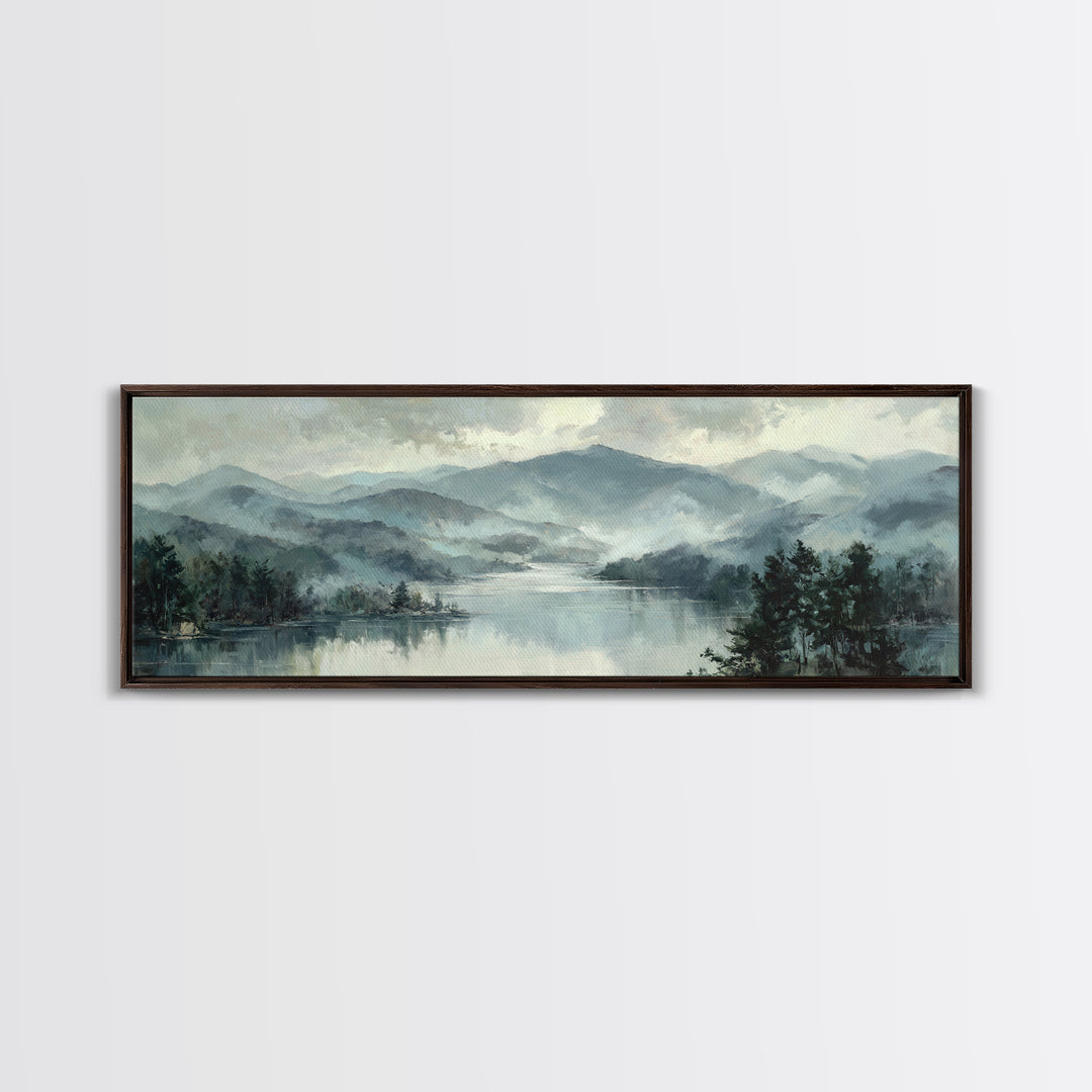 Mountain Lake with Sparkling Reflections Canvas Print, Impressionist Art, Neutral Decor, Living Room Decor, Oil Painting, IMP-3x1-40
