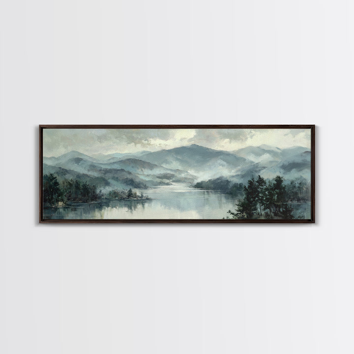 Mountain Lake with Sparkling Reflections Canvas Print, Impressionist Art, Neutral Decor, Living Room Decor, Oil Painting, IMP-3x1-40