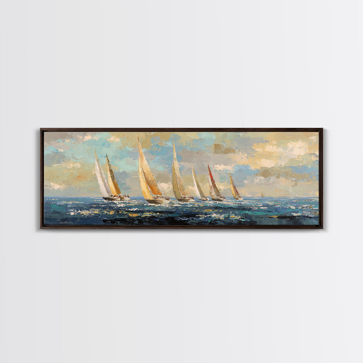 Sailboats on a Bright Sparkling Harbor Canvas Print, Impressionist Art, Landscape Art, Living Room Decor, Abstract Art, IMP-3x1-49