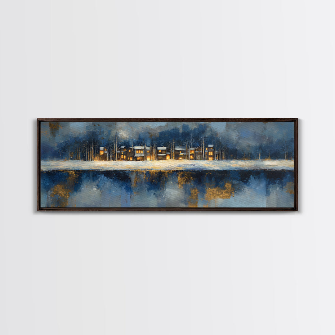 Snowy Village with Warm Glowing Windows Canvas Print, Impressionist Art, Wall Art Framed, Living Room Decor, Impression, IMP-3x1-5