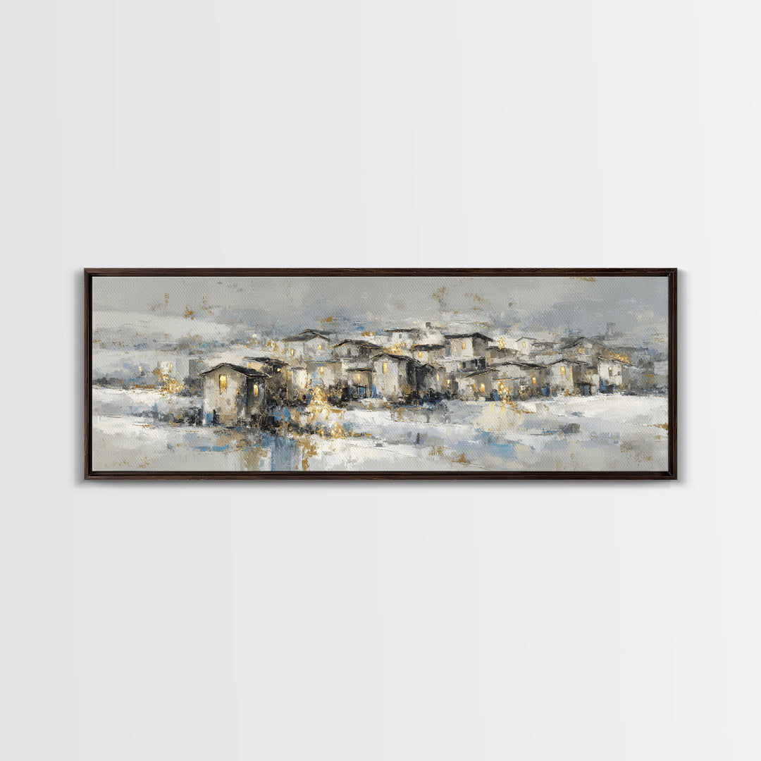 Snowy Village with Warm Glowing Windows Canvas Print, Impressionist Art, Colorful Wall Art, Living Room Decor, Impression, IMP-3x1-53