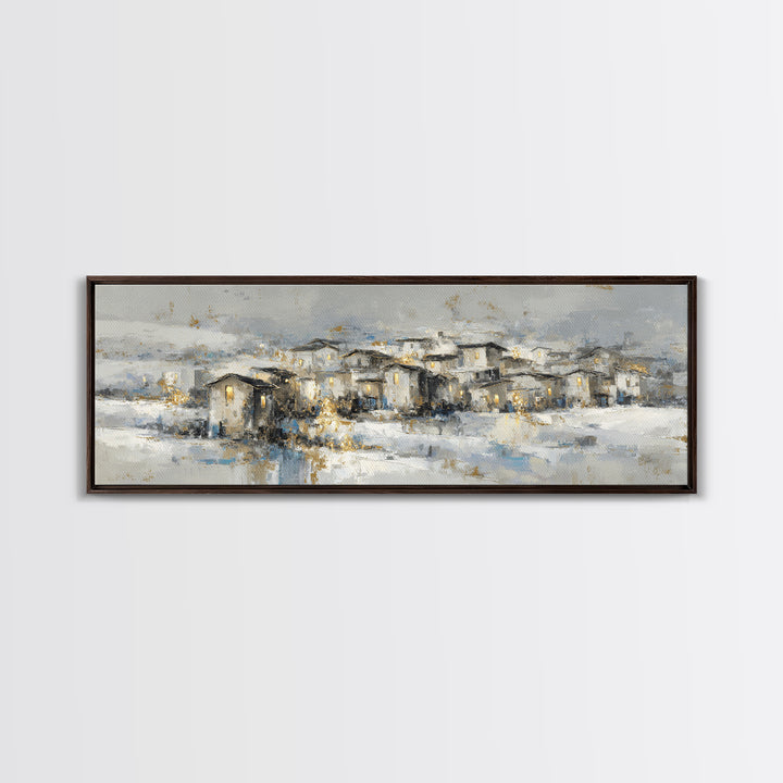 Snowy Village with Warm Glowing Windows Canvas Print, Impressionist Art, Colorful Wall Art, Living Room Decor, Impression, IMP-3x1-53