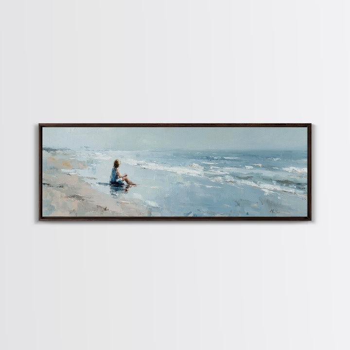 Coastal Beach Figures Framed Canvas Print, Impressionist Art, Art Print, Living Room Decor, Impression, Modern Wall Art, IMP-3x1-59