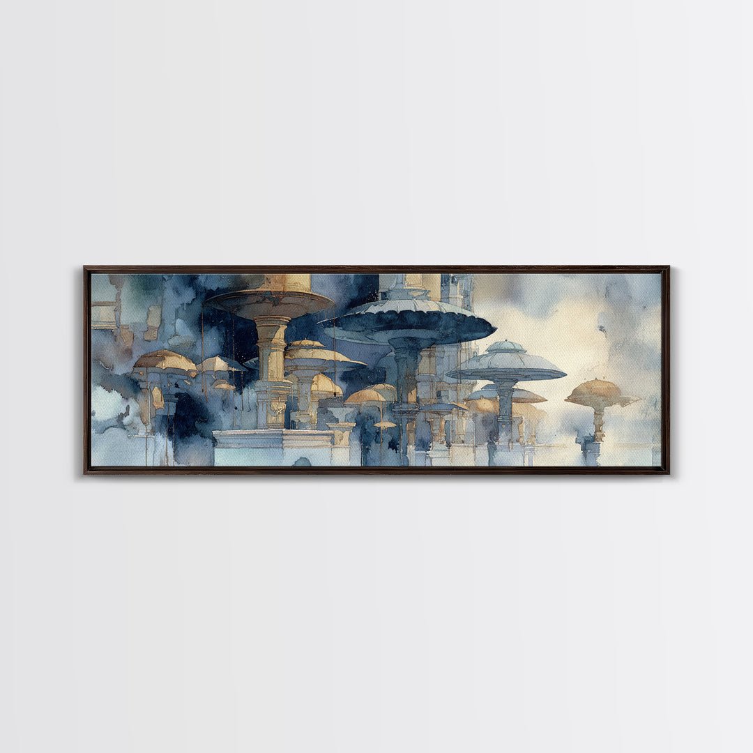 Rainy Boulevard with Umbrella Shapes Canvas Print, Impressionist Art, Living Room Art, Living Room Decor, Abstract Art, IMP-3x1-61