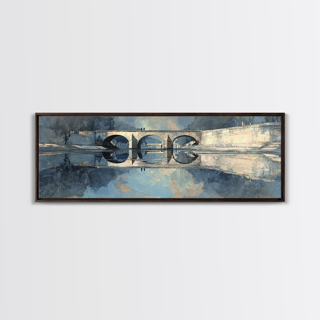 Paris Bridge Reflected Canvas Print, Impressionist Art, Farmhouse Decor, Living Room Decor, Impression, Landscape Wall Art, IMP-3x1-71