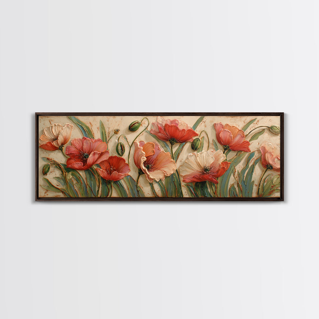 Poppies Blowing Through Green Grass Canvas Print, Impressionist Art, Painting, Living Room Decor, Fine Art, Impression, IMP-3x1-76