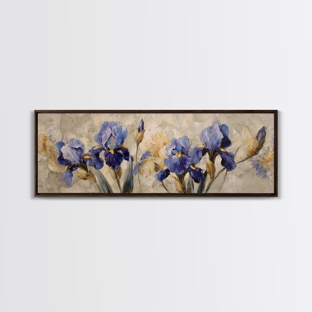 Iris Garden with Blue Violet Strokes Canvas Print, Impressionist Art, Printable Wall Art, Living Room Decor, Impression, IMP-3x1-84
