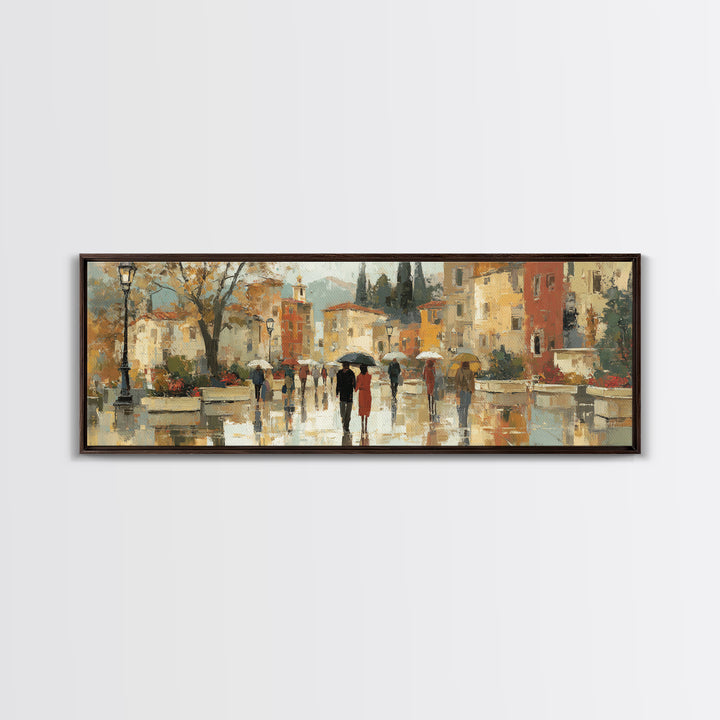 Rainy Boulevard with Umbrella Shapes Canvas Print, Impressionist Art, Living Room Art, Living Room Decor, Abstract Art, IMP-3x1-85