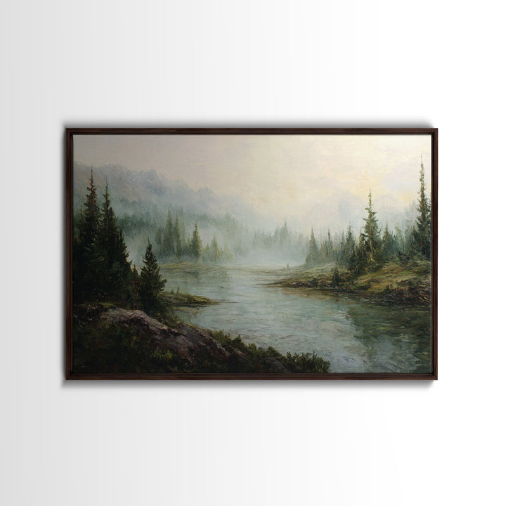 Mountain Lake with Sparkling Reflections Framed Canvas Print, Impressionist Art, Wall Art, Living Room Decor, Impression, IMP-3x2-100