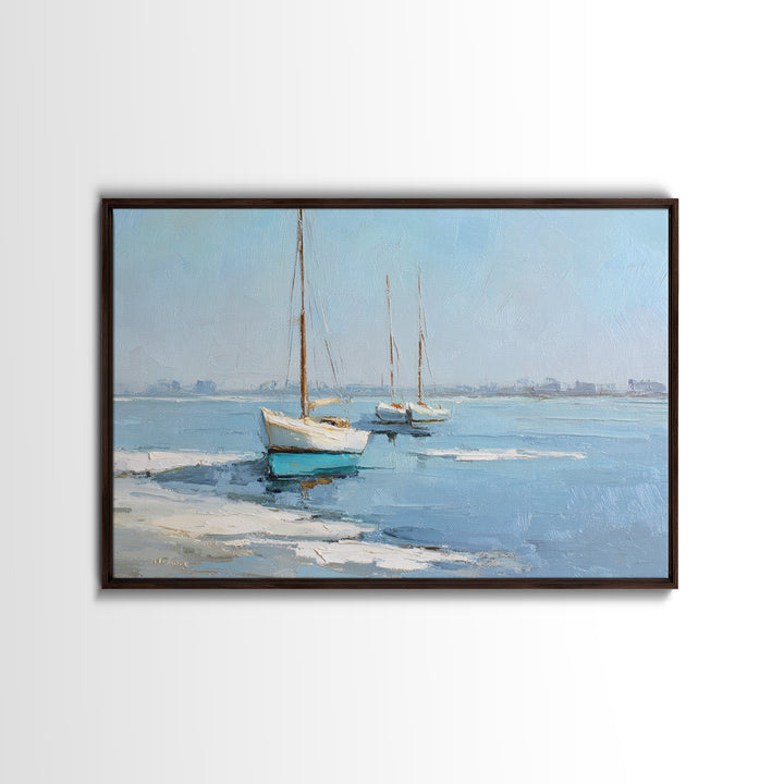 Sailboats on a Bright Sparkling Harbor Canvas Print, Impressionist Art, Landscape Painting, Living Room Decor, Impression, IMP-3x2-13