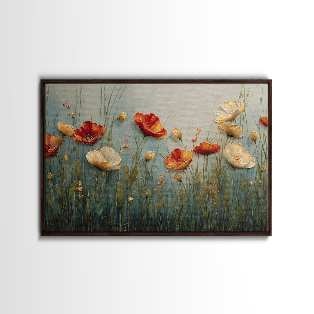 Poppies Blowing Through Green Grass Canvas Print, Impressionist Art, Landscape Painting, Living Room Decor, Watercolor Art, IMP-3x2-16