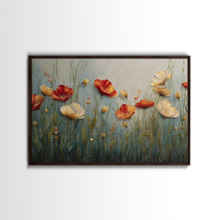 Poppies Blowing Through Green Grass Canvas Print, Impressionist Art, Landscape Painting, Living Room Decor, Watercolor Art, IMP-3x2-16