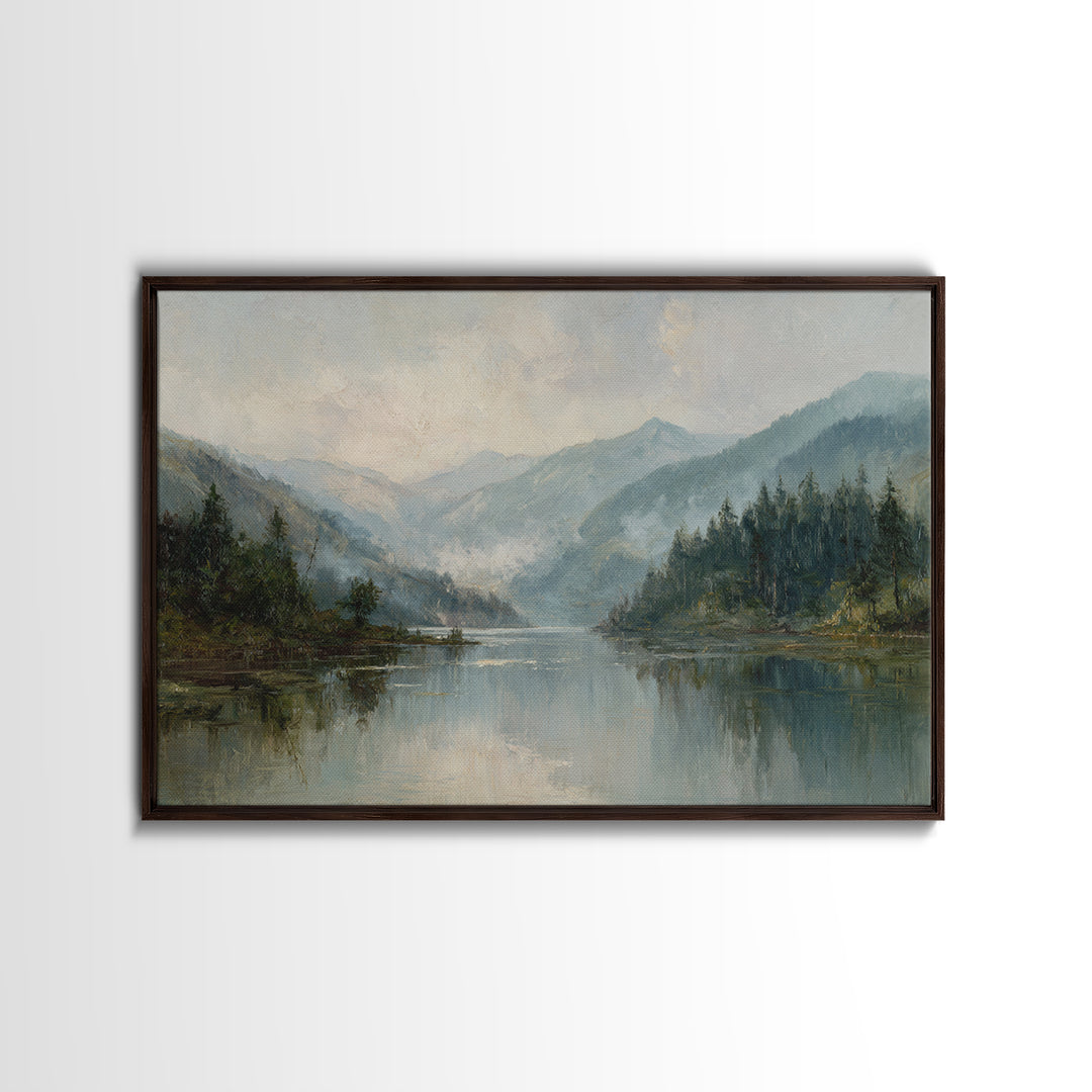 Mountain Lake with Sparkling Reflections Canvas Print, Impressionist Art, Abstract Painting, Living Room Decor, Impression, IMP-3x2-28