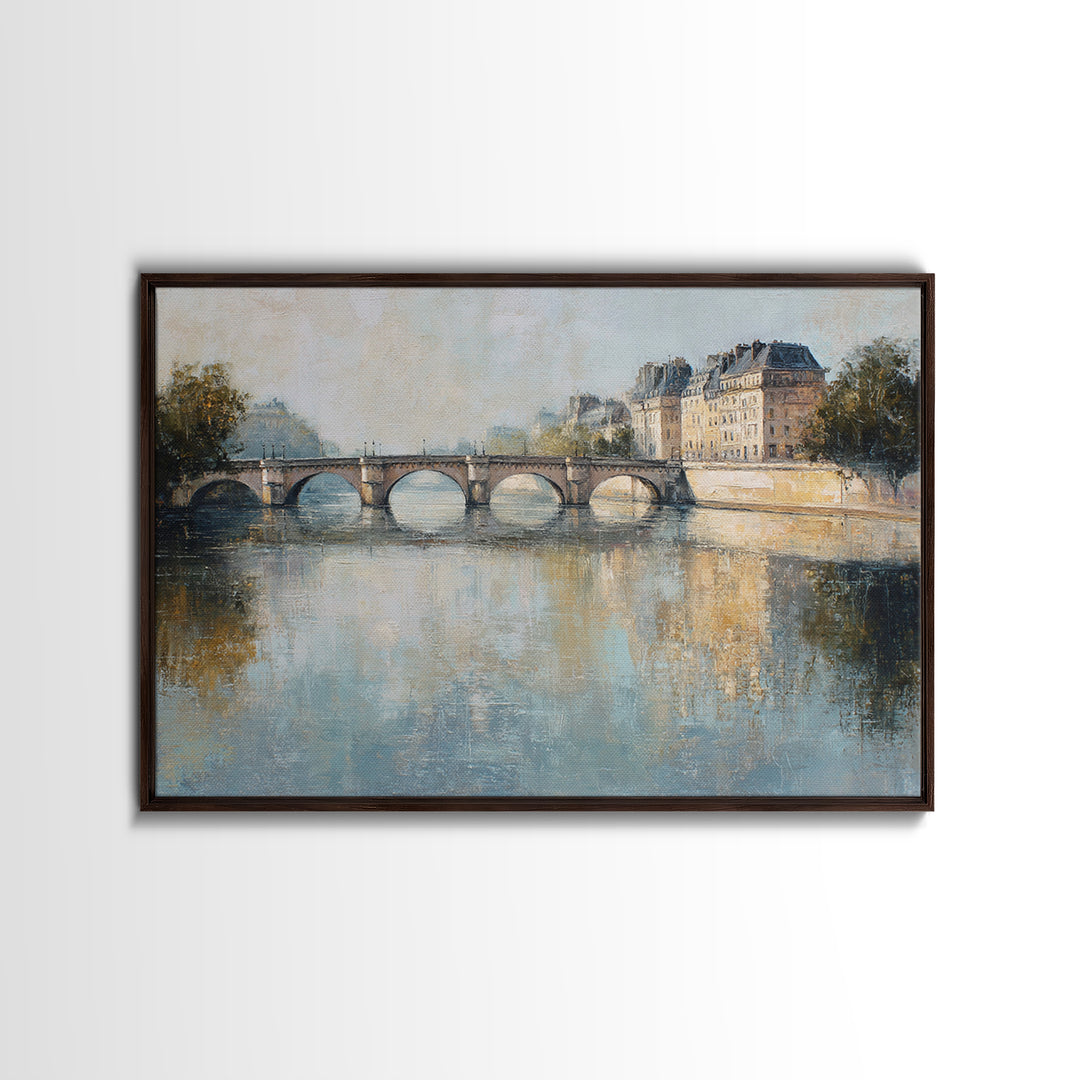 Paris Bridge Reflected Framed Canvas Print, Impressionist Art, Room Decor, Living Room Decor, Fine Art, Impression, IMP-3x2-35