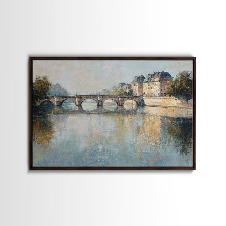 Paris Bridge Reflected Framed Canvas Print, Impressionist Art, Room Decor, Living Room Decor, Fine Art, Impression, IMP-3x2-35