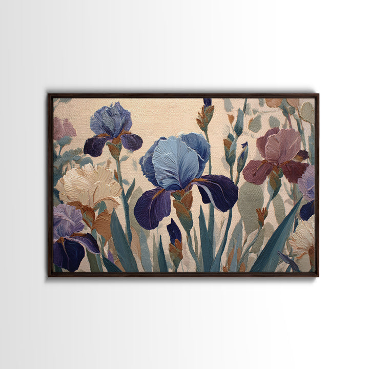 Iris Garden with Blue Violet Strokes Canvas Print, Impressionist Art, Gallery Decor, Living Room Decor, Fine Art, Impression, IMP-3x2-48