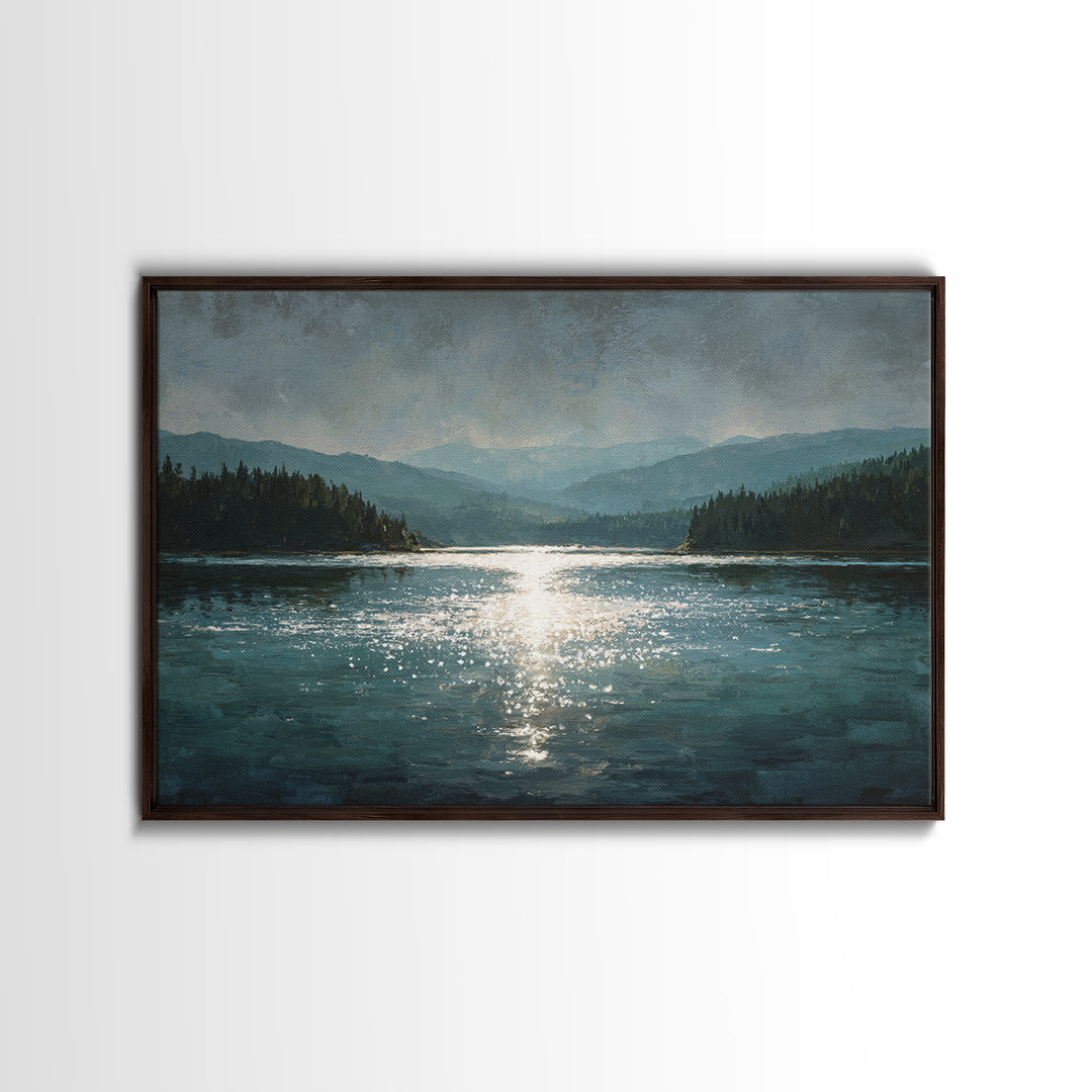 Mountain Lake with Sparkling Reflections Canvas Print, Impressionist Art, Landscape Art, Living Room Decor, Impression, IMP-3x2-52